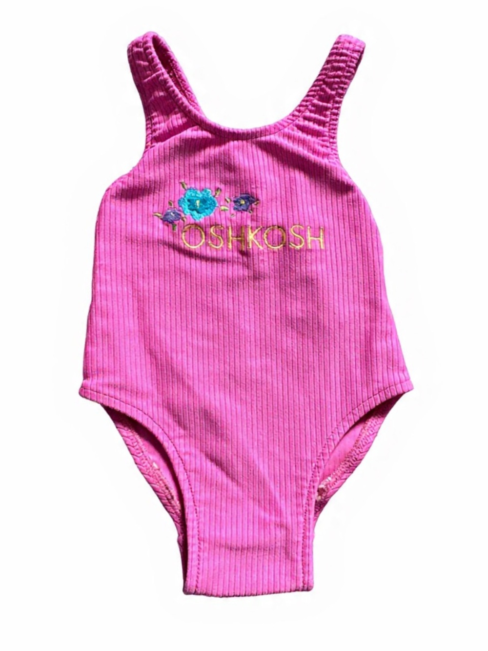 Vintage OshKosh B’Gosh Pink Ribbed Floral One Piece Swimsuit | Fits Like 3M